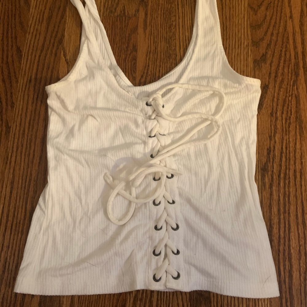 white tie up tank top